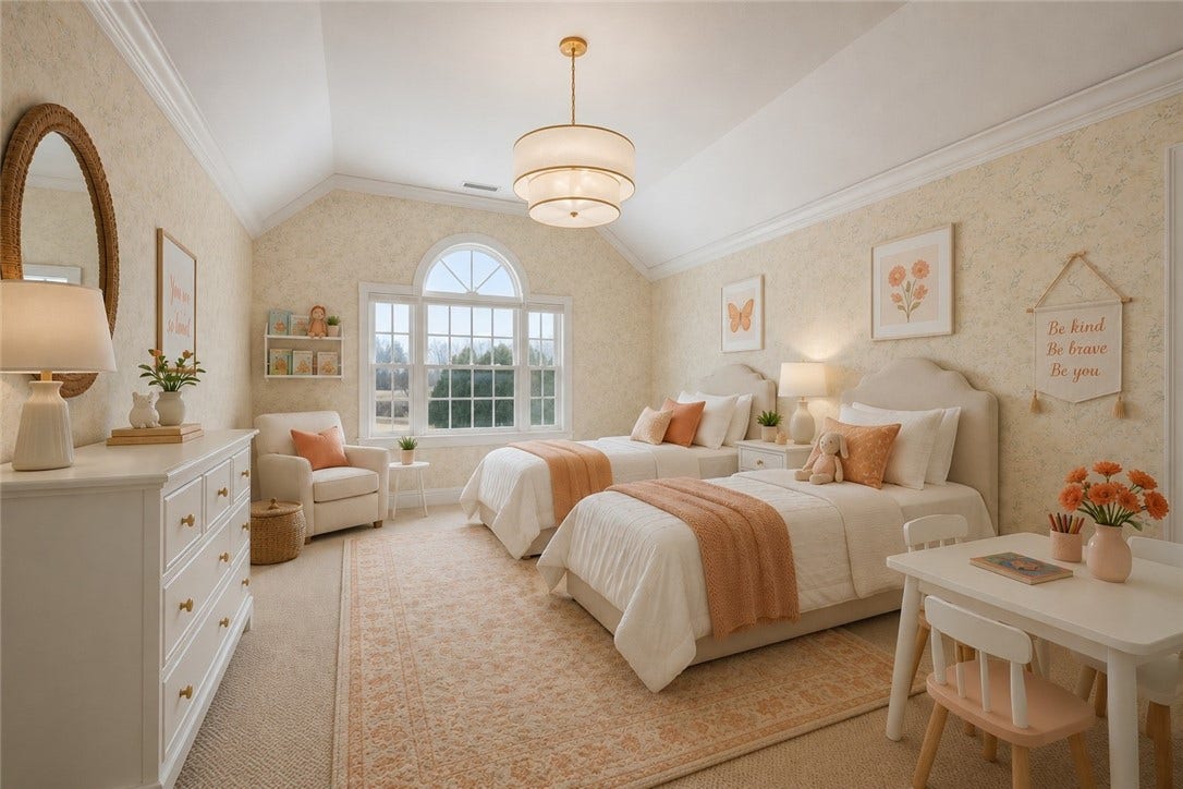 The digital staging of this room provides scale and potential design ideas