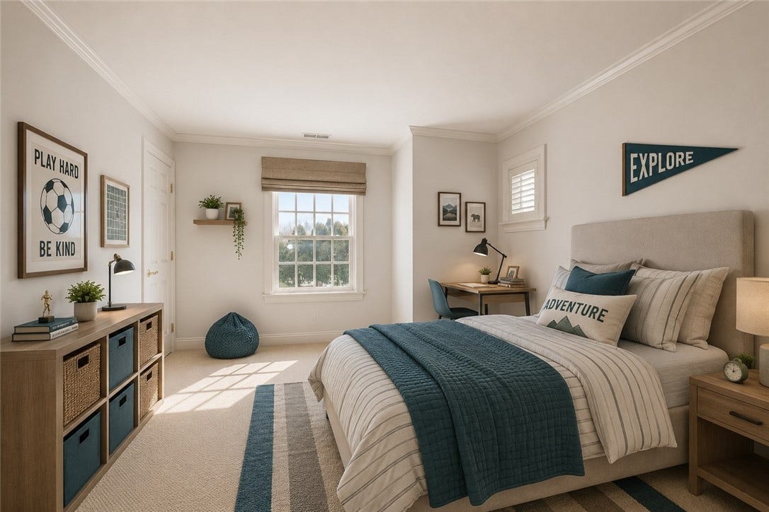The digital staging of this room provides scale and potential design ideas