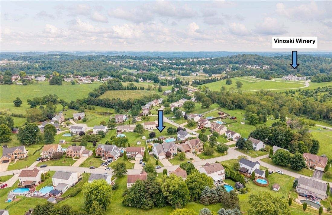 Arial view of Willowbrook Farms and poximity to Vinoski Winery