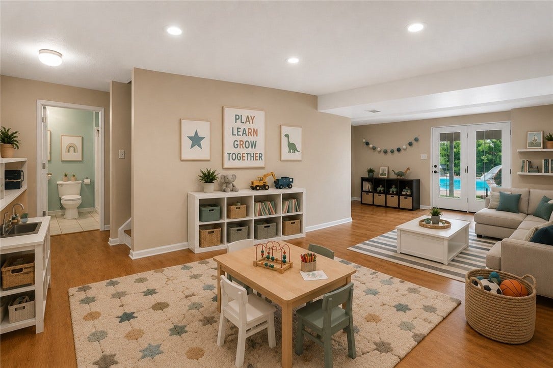 Flex space virtually staged as a playroom