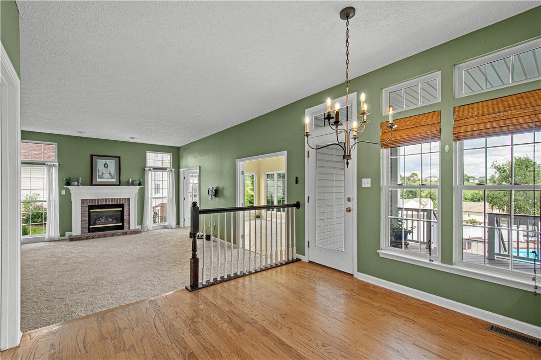 eat-in kitchen with step down family room