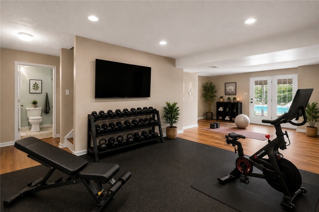 Flex space virtually staged as a home gym