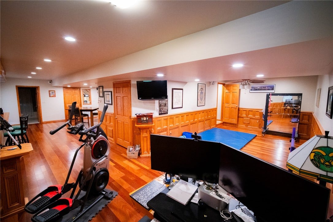 expansive game room with wet bar