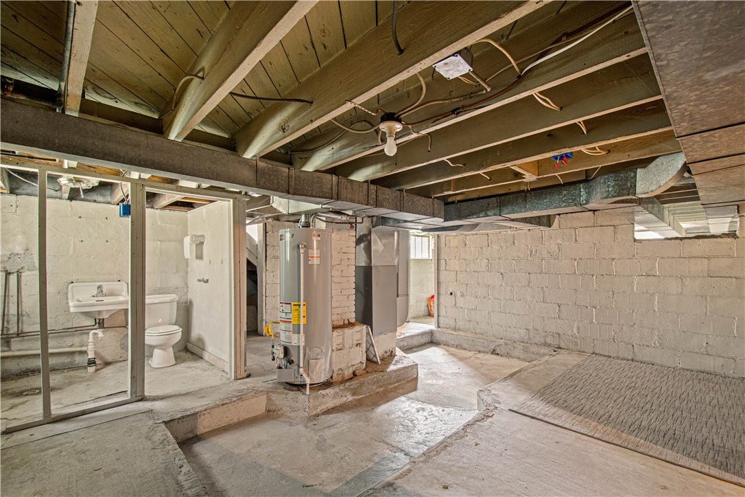 basement level with partially finished half bath.