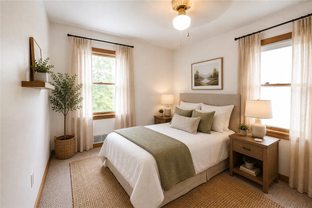 Virtually staged bedroom (2) with plenty of natural light