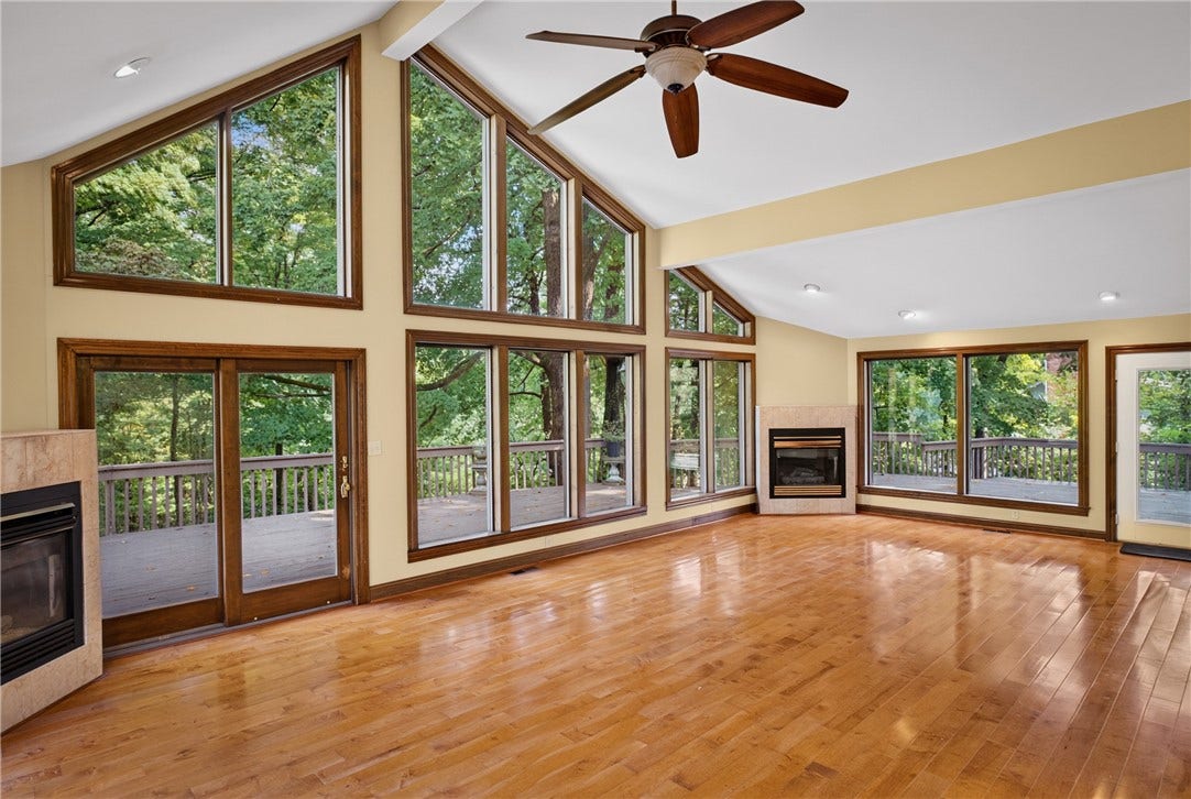 Two gas fireplaces create a warm and inviting atmosphere.