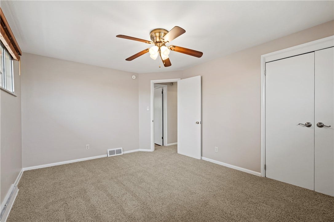 127 Sheldon Ave, Pittsburgh, PA 15220 Brand new carpeting and fresh paint, ceiling fan and ample closet in the primary bedroom.