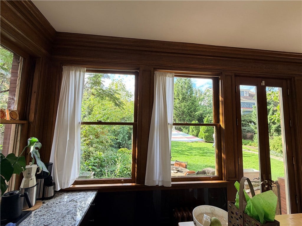 Wall of windows overlooks back yard