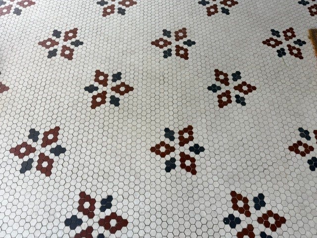 Detail of front porch tile floor
