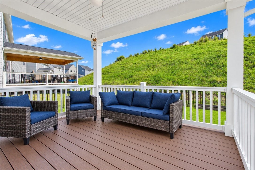 Covered Trex Deck over looking the fenced in backyard