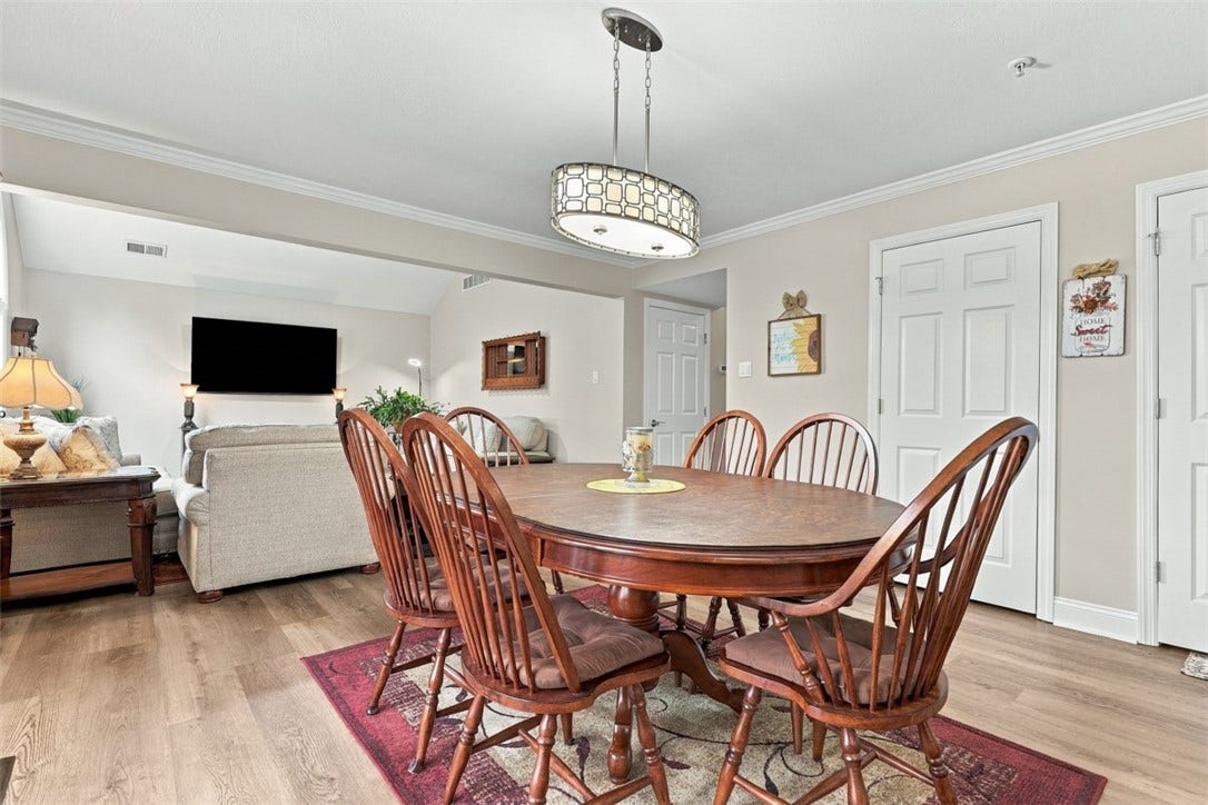 Open-concept design creates an easy flow between the dining and living areas.