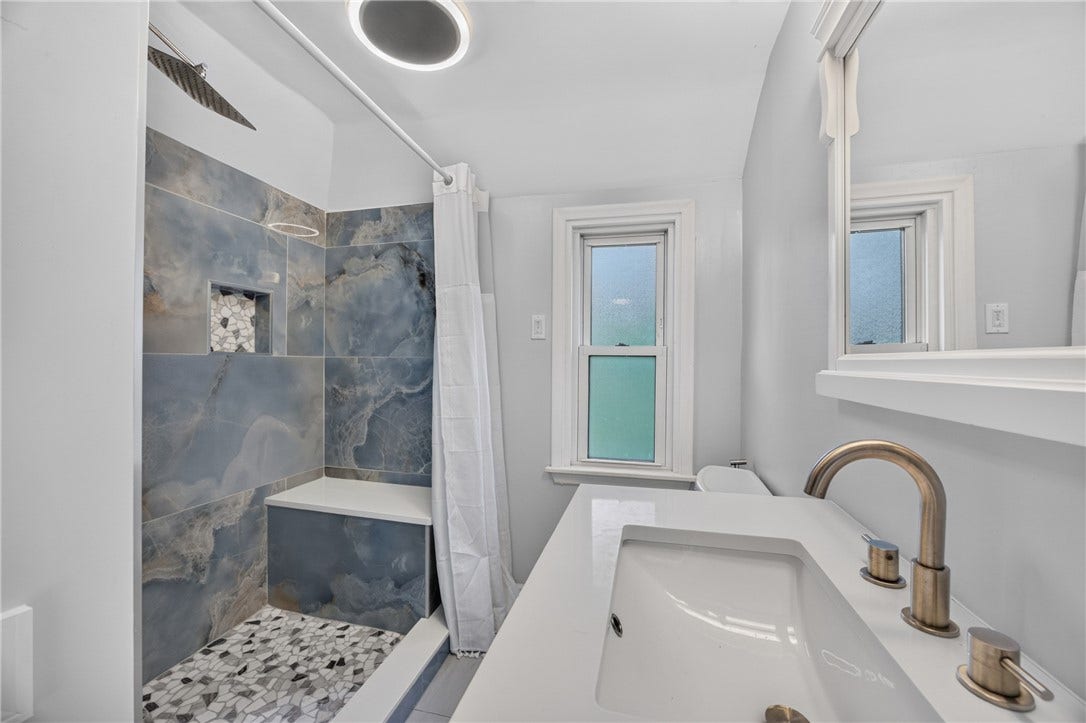 Hall Bath, large walk in shower, large vanity, modern design