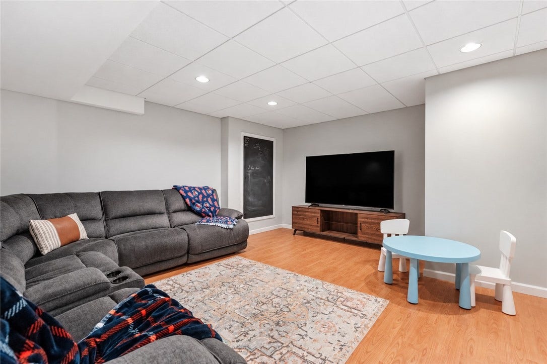 The finished game room has so much great space...
