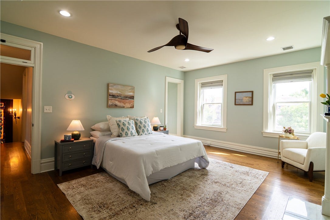 Comfortable and understated. The primary suite offers room enough for a king sized bed.  Connecting to a private bathroom and large walk-in closet