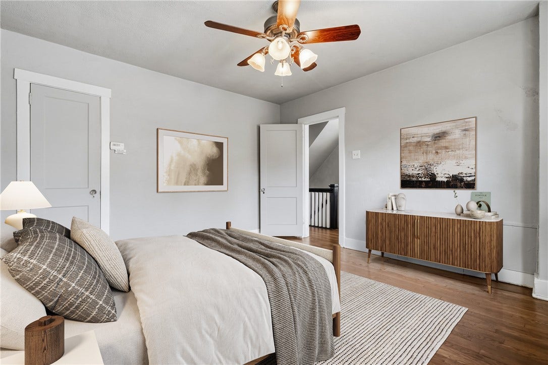 731 S BRADDOCK AVE, Pittsburgh, PA 15221 Bedroom is digitally staged.
