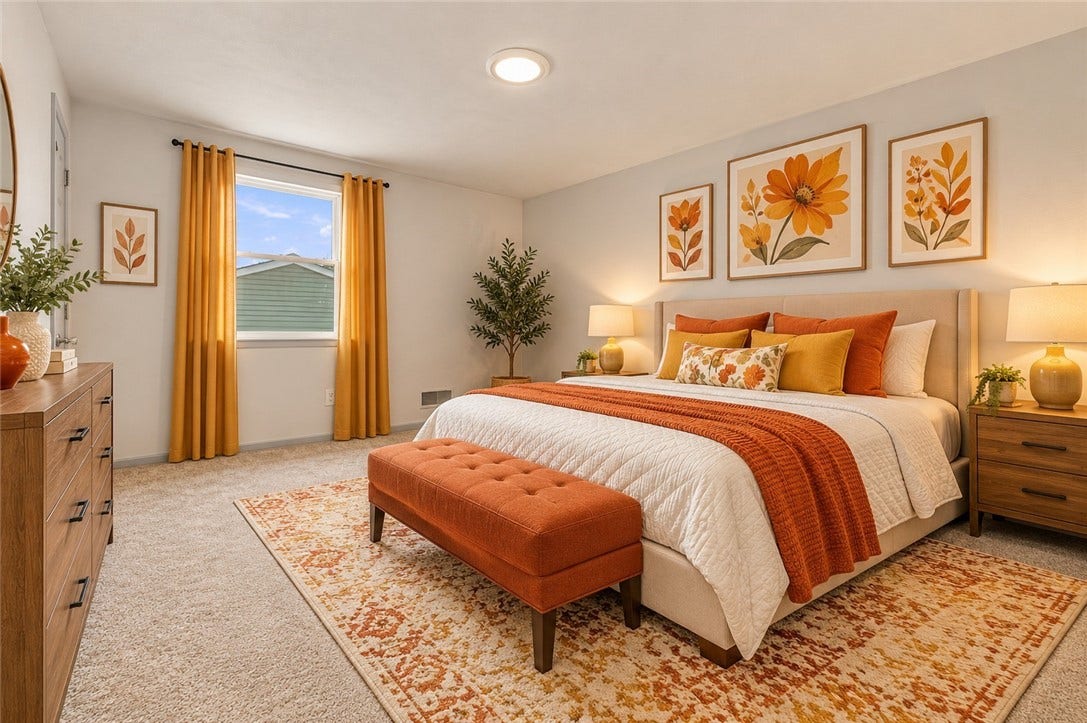 Virtual staging of the 3rd upstairs bedroom.