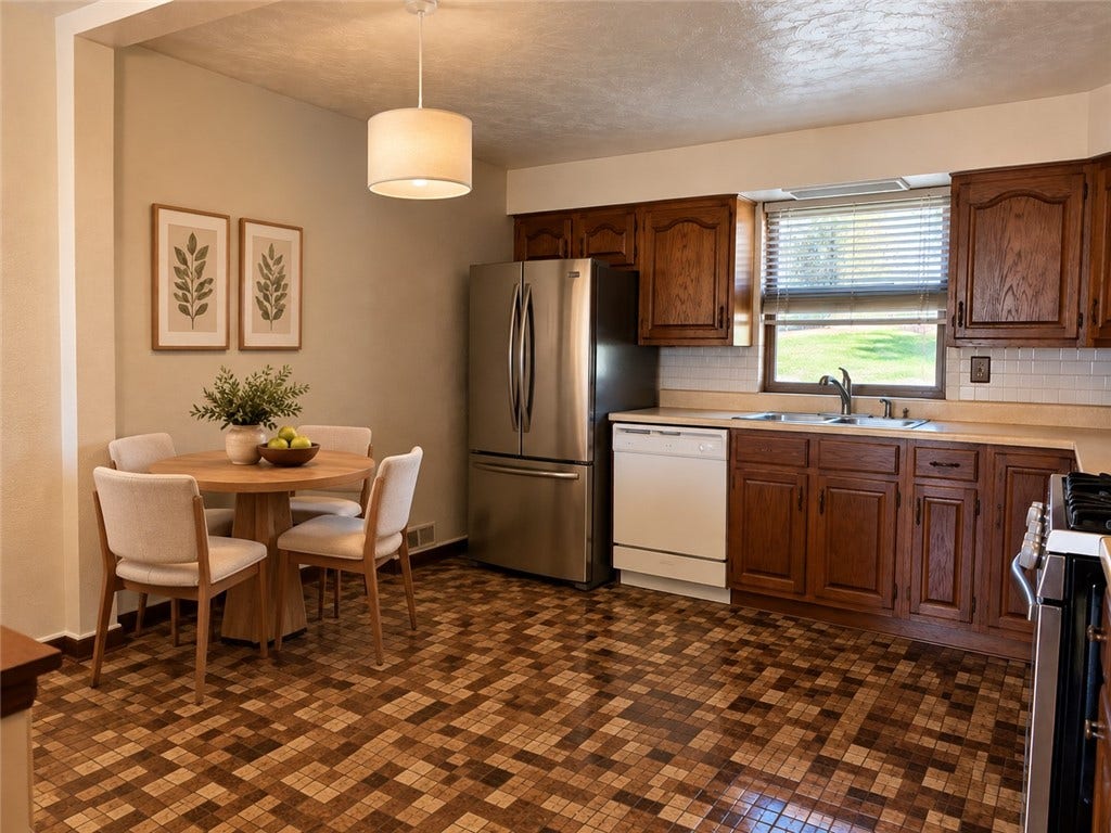 The eat in kitchen is 100% serviceable and ready for you to move in and make it your own.