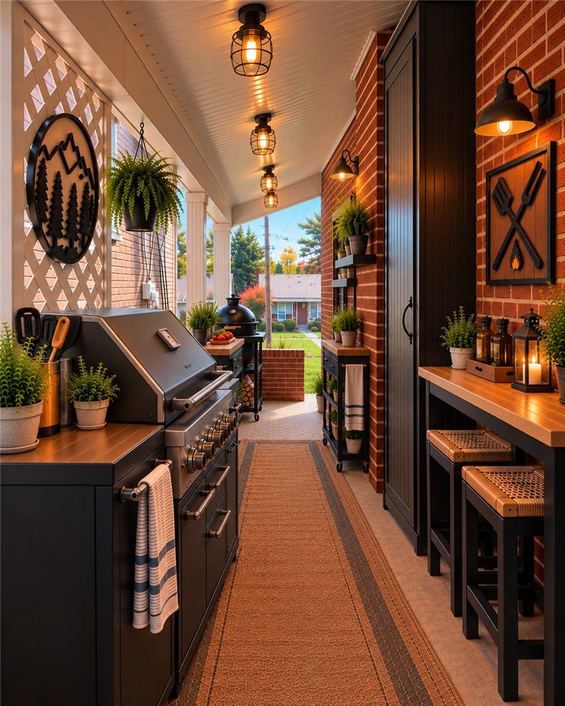 This side porch is perfect for the outdoor cooking area.  at 22' long you can create your outdoor grill area of your dreams