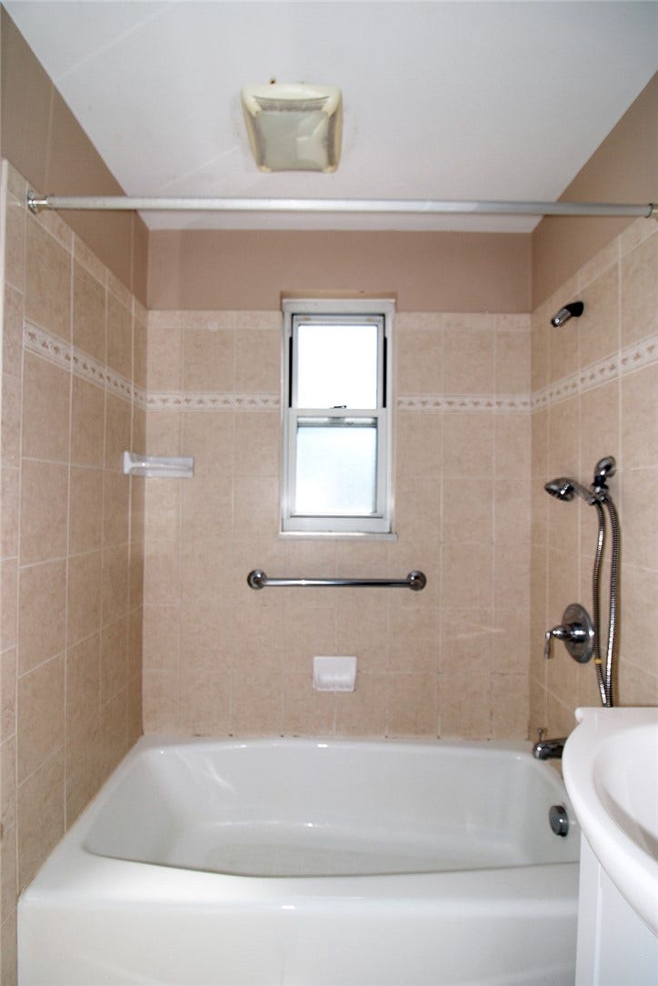 This bathroom features vintage fixtures to add your own special touch.