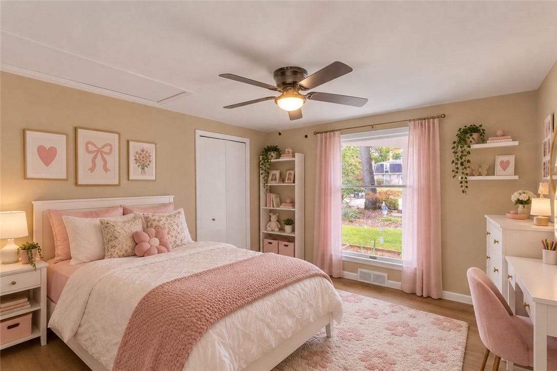 3909 Glencoe Court, Murrysville, PA 15668 Virtually Staged 12x11 Front-facing, main level bedroom 3 with pulldown attic access, fresh paint, and new flooring.