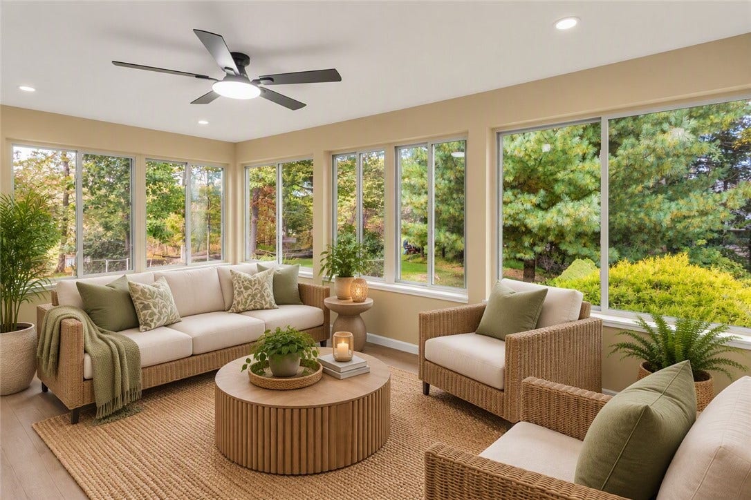 3909 Glencoe Court, Murrysville, PA 15668 18x12 Virtually Staged Sunroom off kitchen and family room on Back of home with slider that opens to deck.
