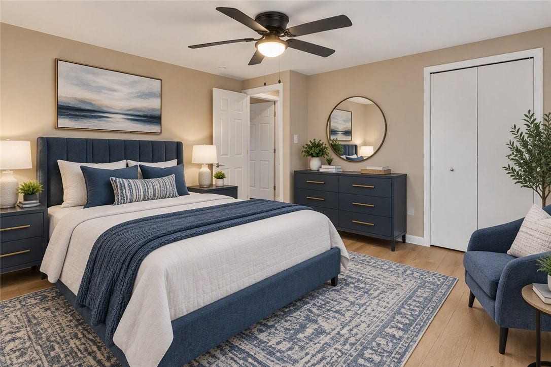 3909 Glencoe Court, Murrysville, PA 15668 Virtually Staged, 13x12 Front-facing bedroom 2 with nice size double closet and ceiling fan.
