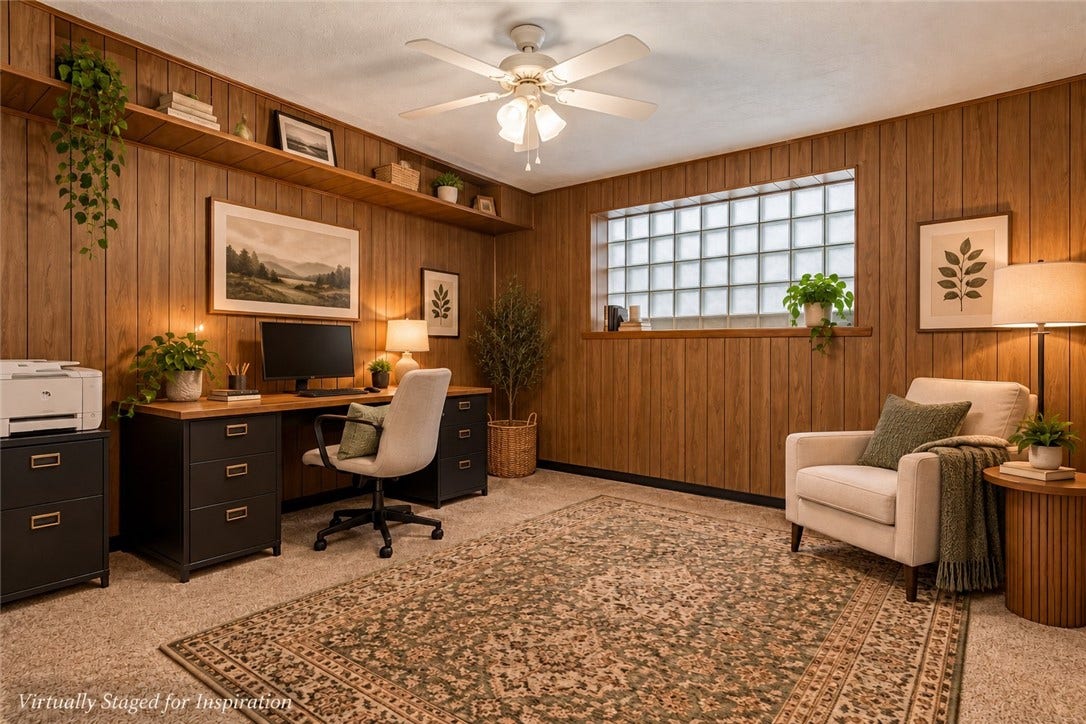 4742 Jewel Dr, Pittsburgh, PA 15236 We took the liberty of virtually staging the den as an office for inspiration. How will you use this space?