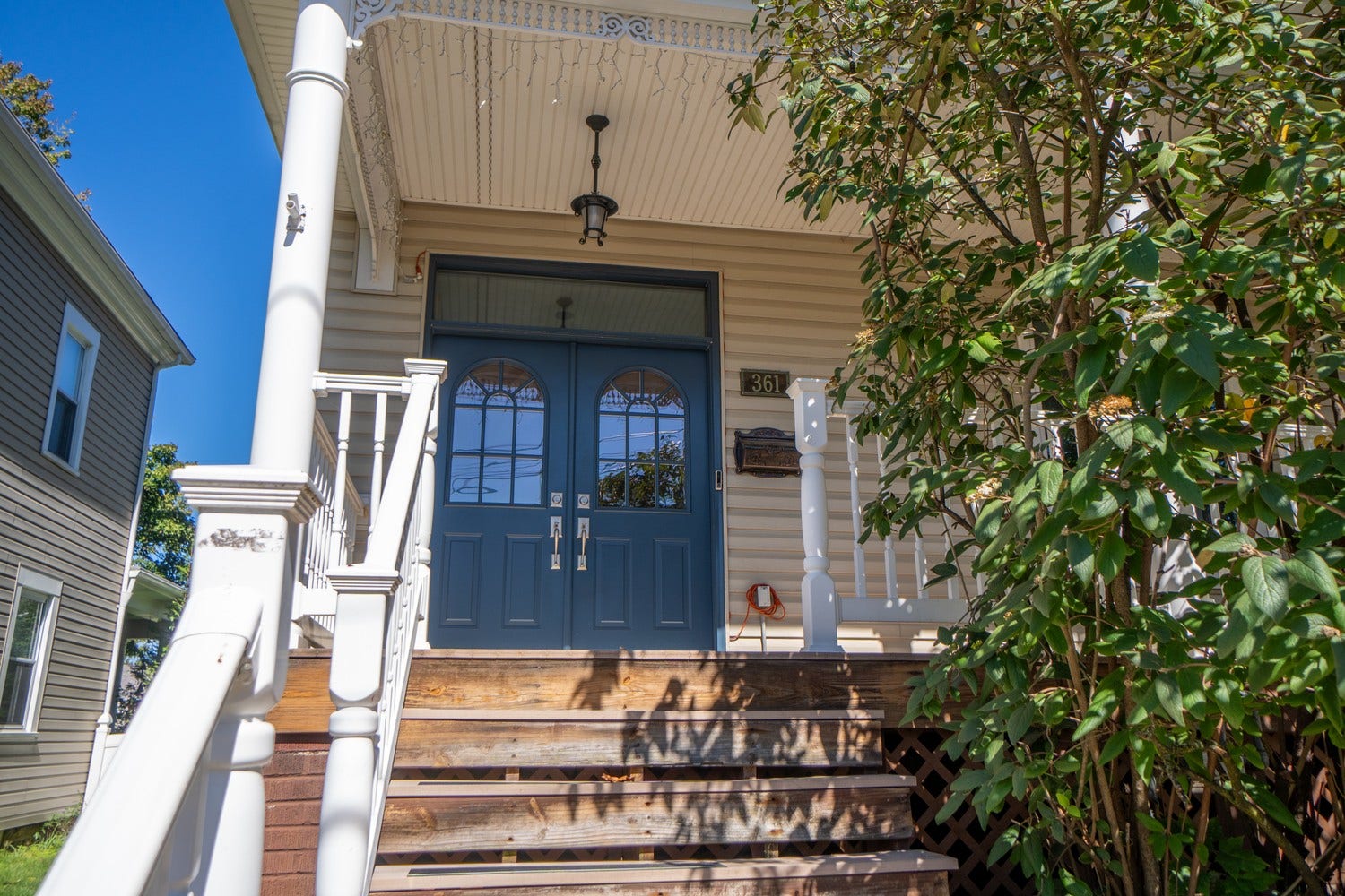 The front porch gives you the chance to show off your seasonal decor and creative side.  Fall pumpkins and gourds would be lovely this time of year!